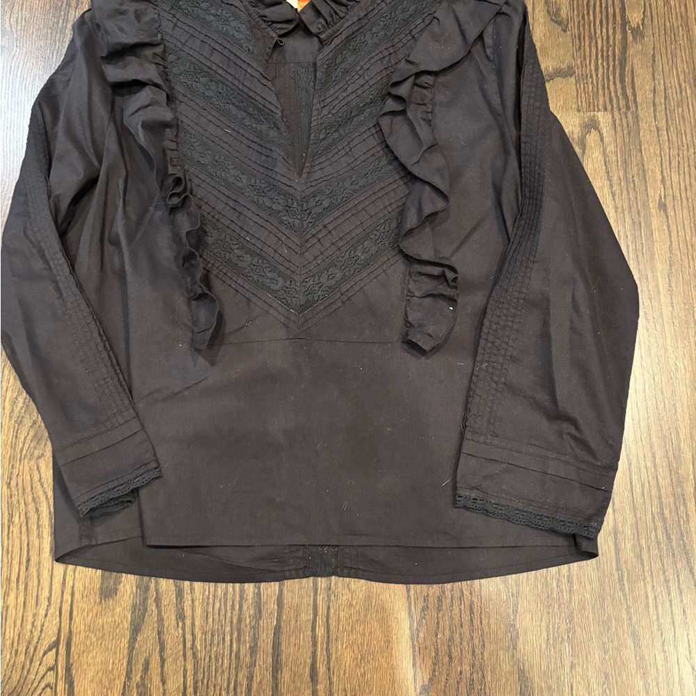 St. Roche Ruffle Long Sleeve Linde Blouse Top In black - Picture 10 of 13